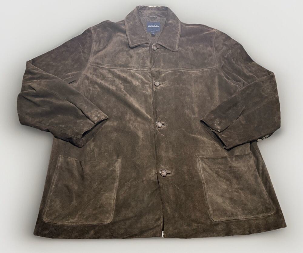 Brooks Brothers Dark Brown Suede Leather Jacket Wool Blend Lining